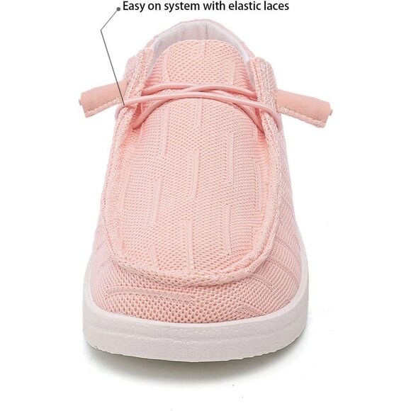 Women's Light Pink Casual Slip On Deck Canvas Loafers Sneakers Boot Shoes - Picture 4 of 8